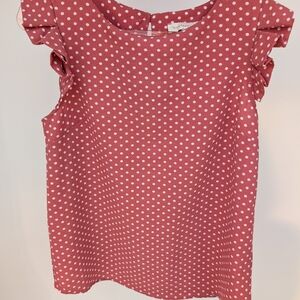 Monteau Coral Pink Polka Dot Ruffle Sleeve Top